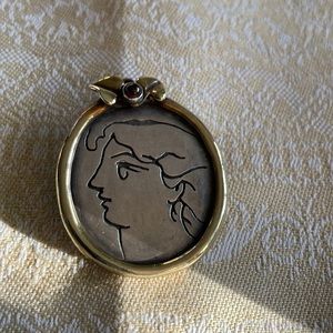 One of a kind silver with gold trim and gemstone brooch, beautiful, 1x1 1/2”